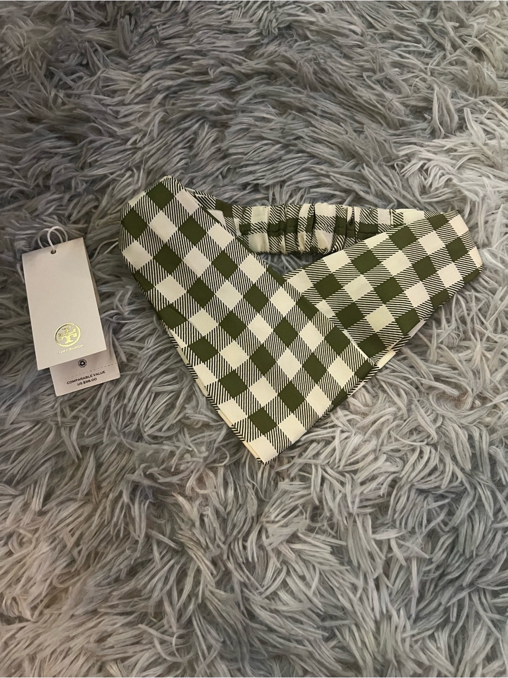 Tory Burch Green and Cream Gingham Headband